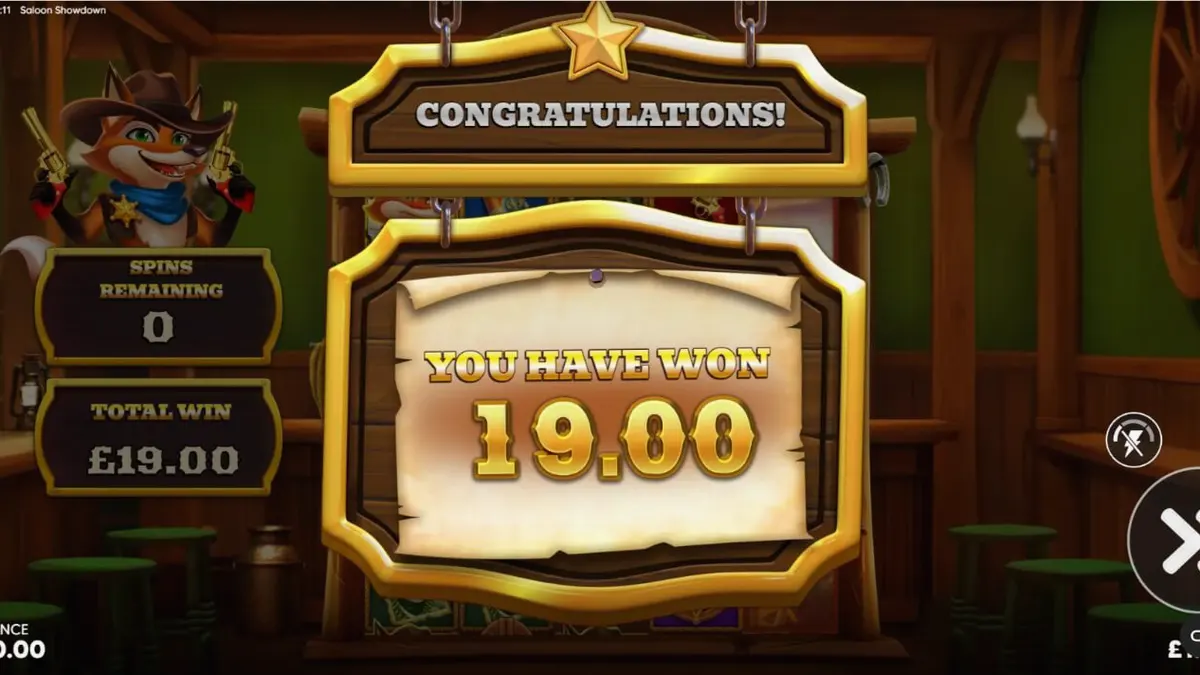 Tampilan visual slot Saloon Showdown 10,000x dengan tema Wild West yang penuh warna